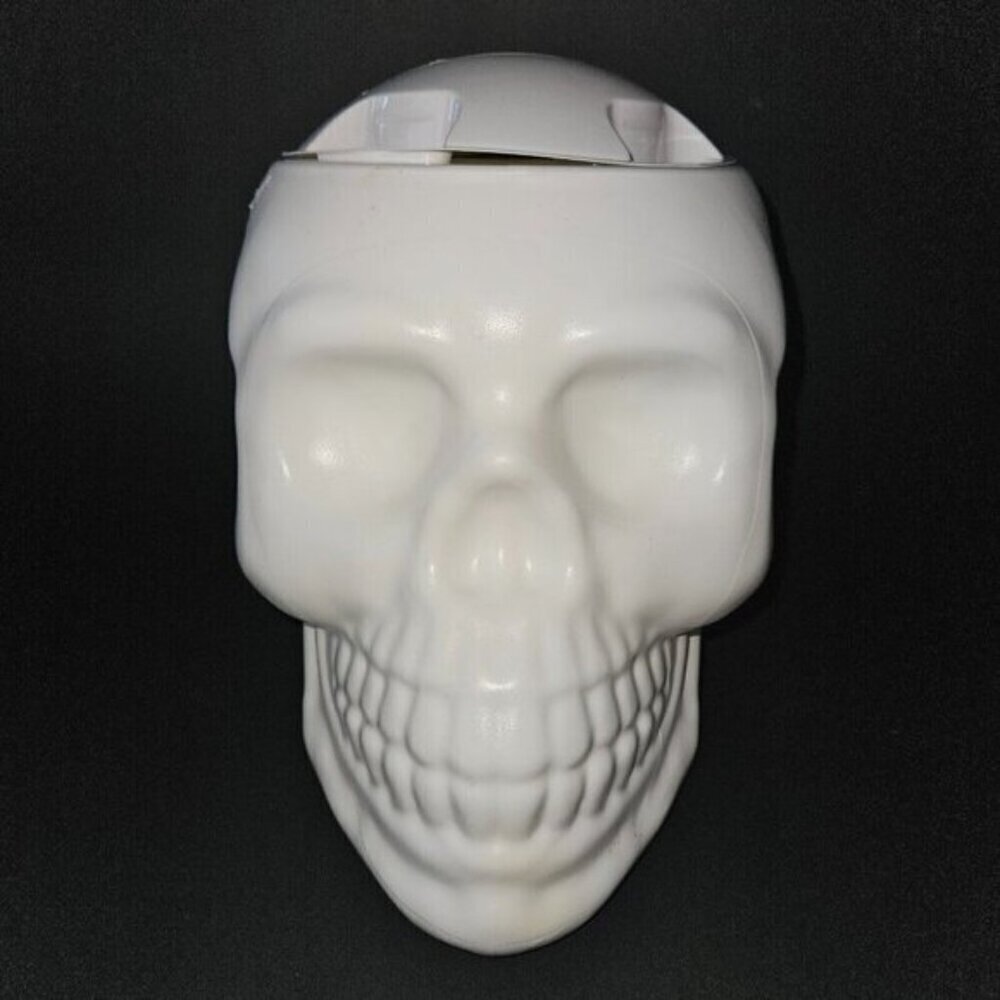 Halloween White Skull Plastic Blow Mold Candy Container Dish 9" Tall With Lid